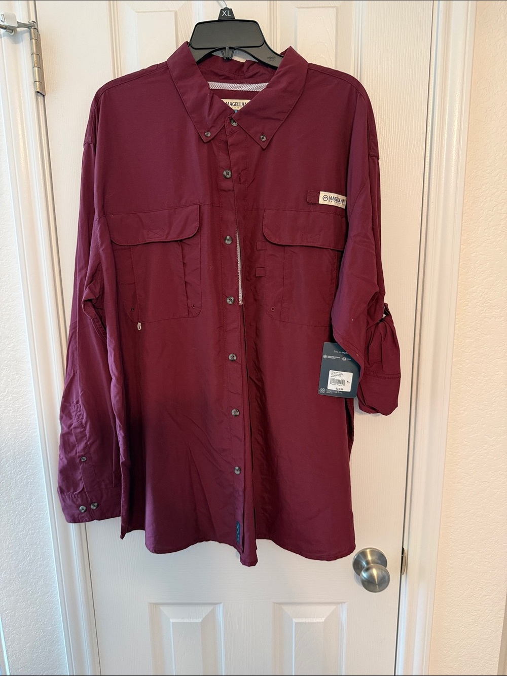 Magellan Outdoors Maroon Long-Sleeve Button Fishing Shirt
